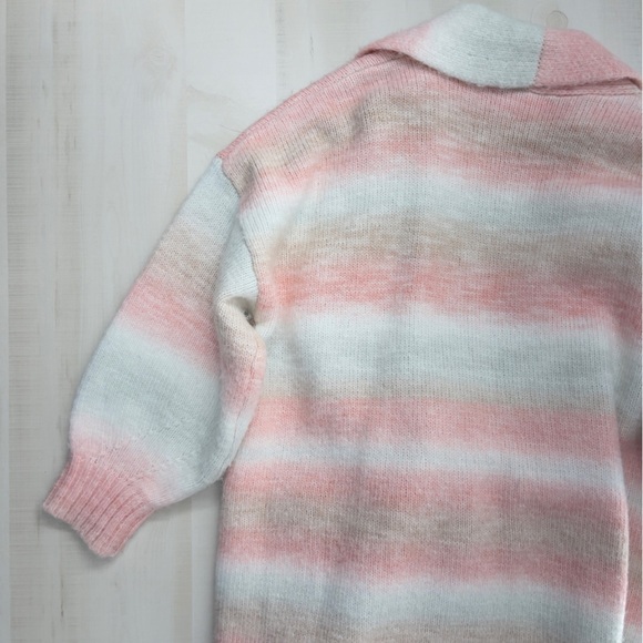 XIRENA minta striped oversized loose fit cardigan duster sweater pink wool M - Picture 9 of 10